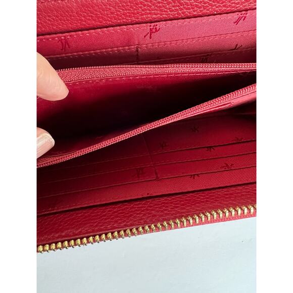 Kenneth Cole NY Dark Red Pebble Leather Zip Around Clutch Wallet Wristlet - Picture 10 of 12